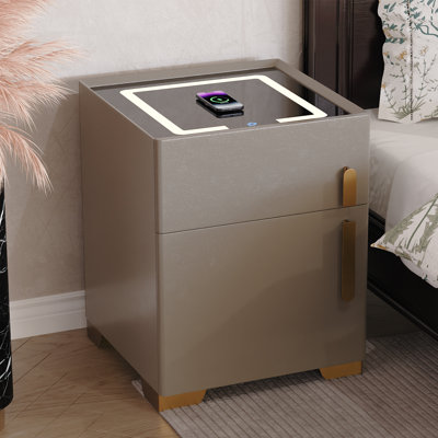Modern Nightstand With Safe Box And Led Lights And Wireless Charge by Ivy Bronx