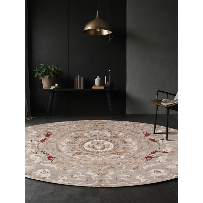 Tapis gris soyeux et moelleux, Rond 3 pi