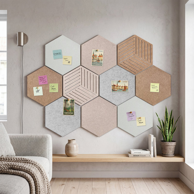 10 planches hexagonales en feutre hexagonales, tuiles auto-adhésives et insonorisantes pour affichage mural