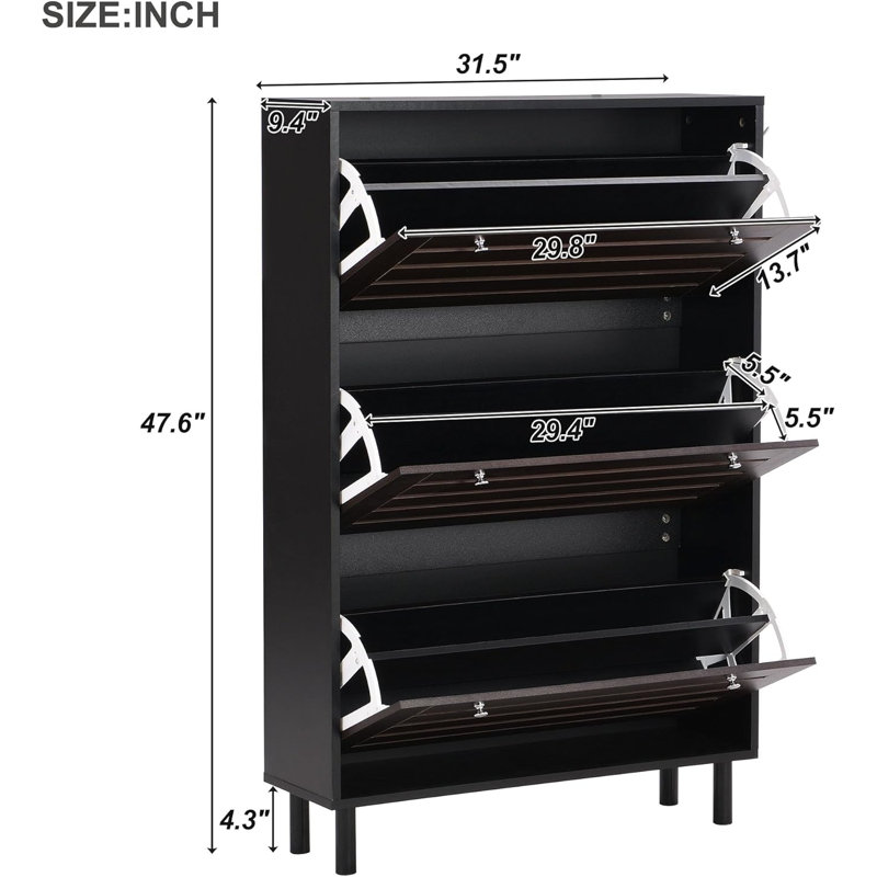 Slim Shoe Rack With Flip Drawers, Hanging Hooks, Adjustable Panels, And Slits Design For Entryway Organization And Shoe Storage
