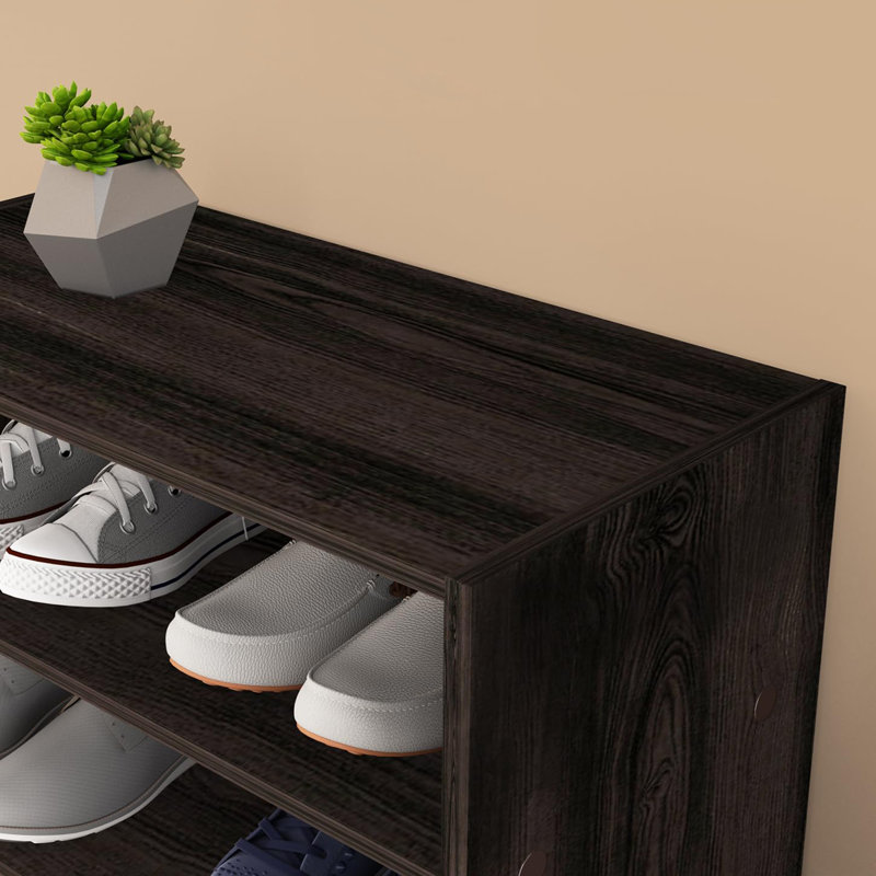 15 Pair Shoe Rack, Dark Wood Grain