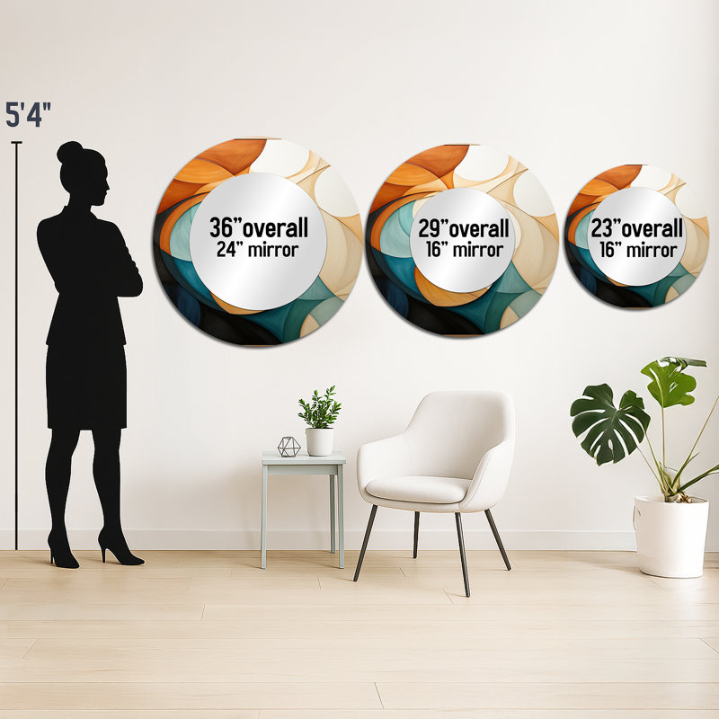 Orange orange Mid Century Organic Harmony I - décor de miroir mural unique moderne Mid-Century, 23 po x 23 po, Rond