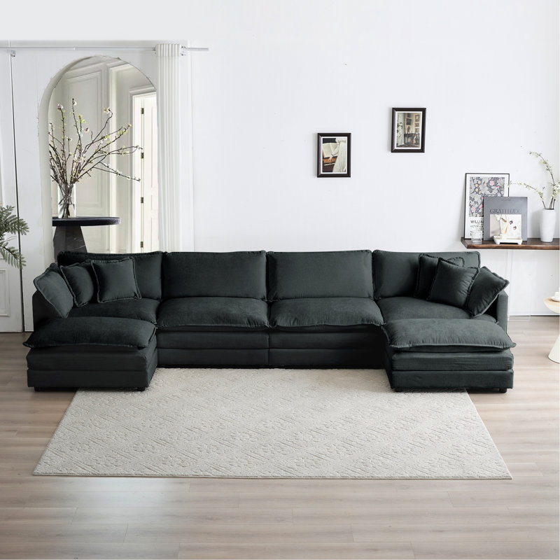 Canapé modulaire en U gris en chenille grise, base en bois massif, luxueux rembourrage en éponge, méridienne réversible pour sièges polyvalents de grande taille en chenille, base, coussins confortables, utilisation à la maison