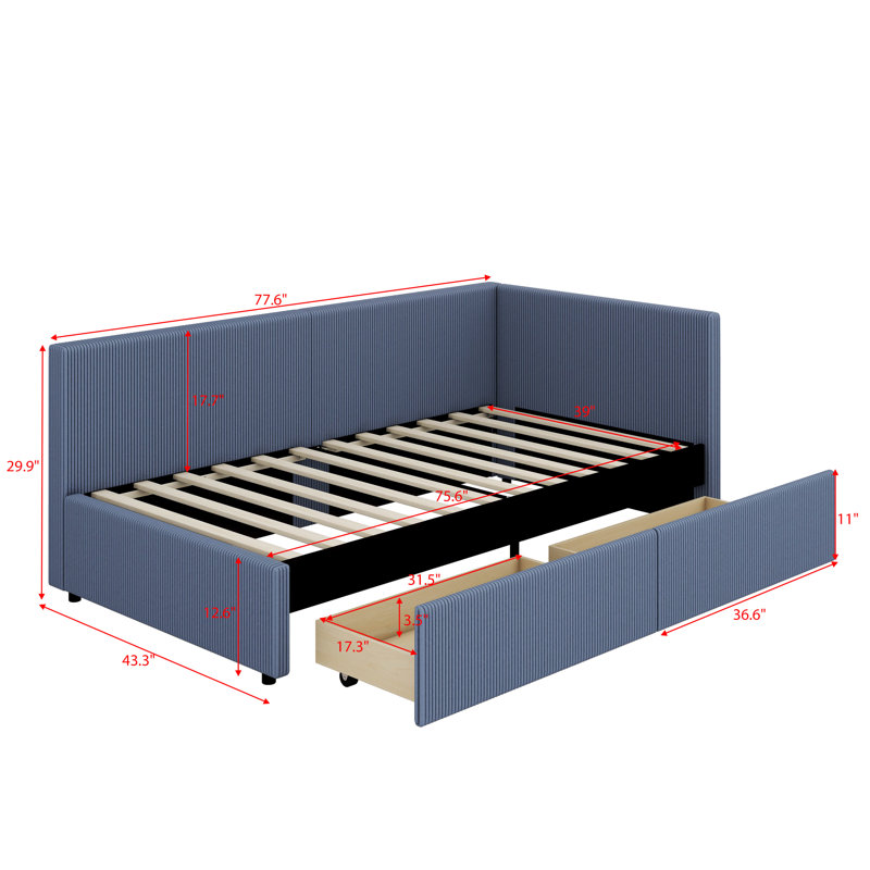 Twin Size L Shape Corner Bed, Blue