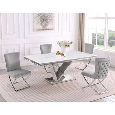 Yulianna 78" Marble 5 Pcs Dining Set