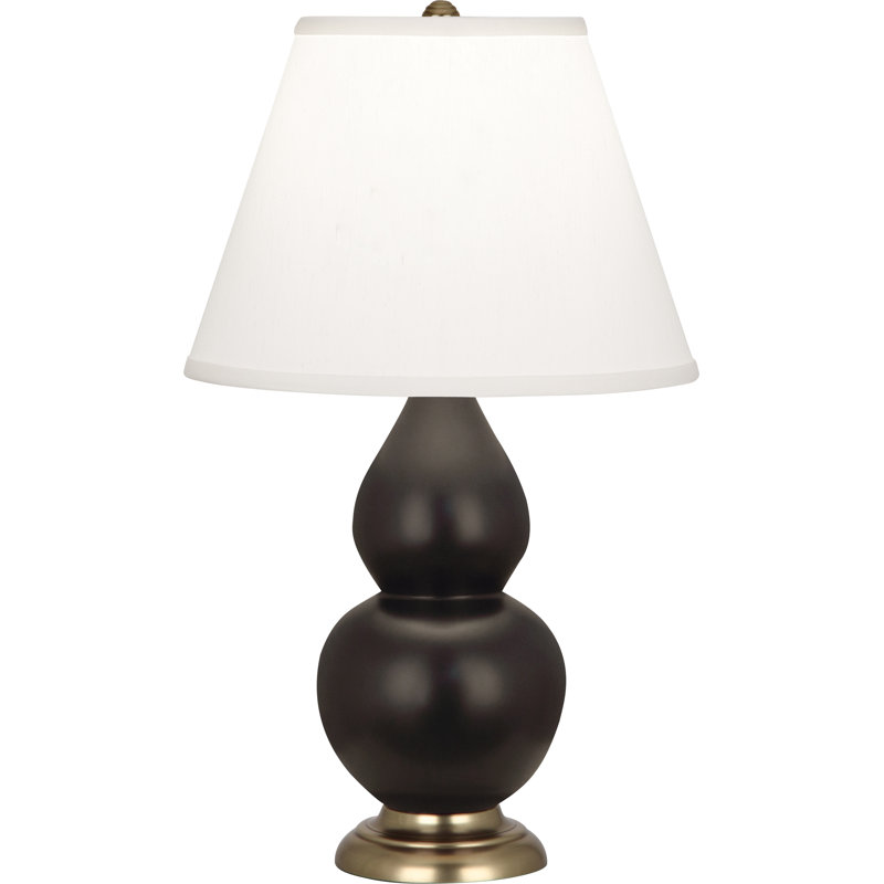 Small Double Gourd Table Lamp, Antique Brass, Matte Celadon