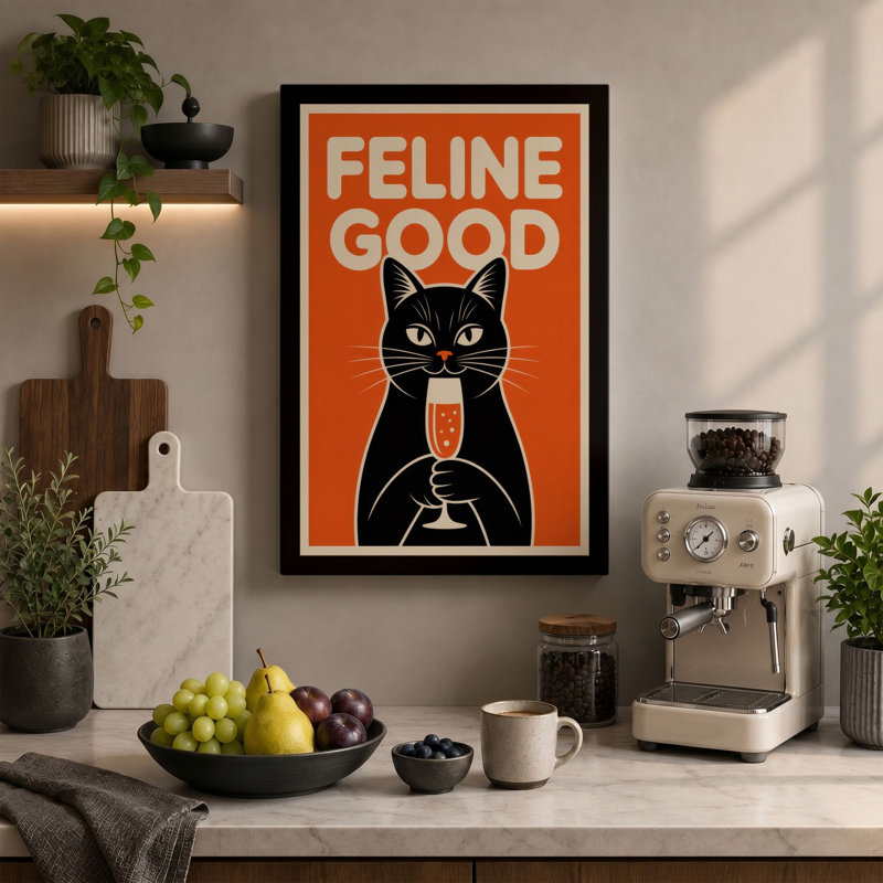 Feline Good Typography - Wrapped Canvas, 30x20 - 76.2 x 50.8 cm, Sage Border