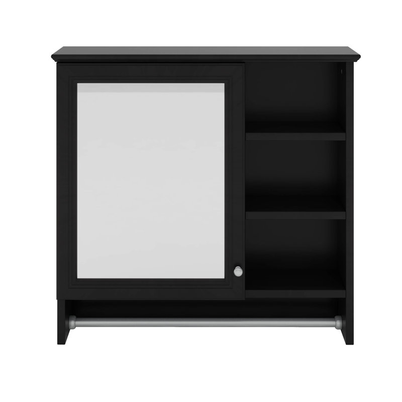Armoire à pharmacie de salle de bain avec miroir, rangement au-dessus de la toilette avec barre à serviettes, Noir