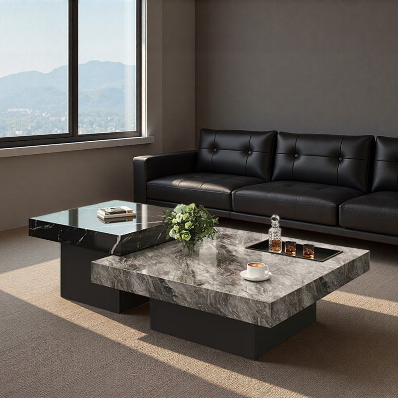 Ensemble de tables basses Luxury Rockboard, H 13,8 po x L 39,4 po x l 39,4 po, Noir / brun