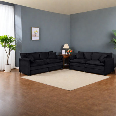 Luxurious Chenille Sofas Set, Modern Black Design For Home And Office