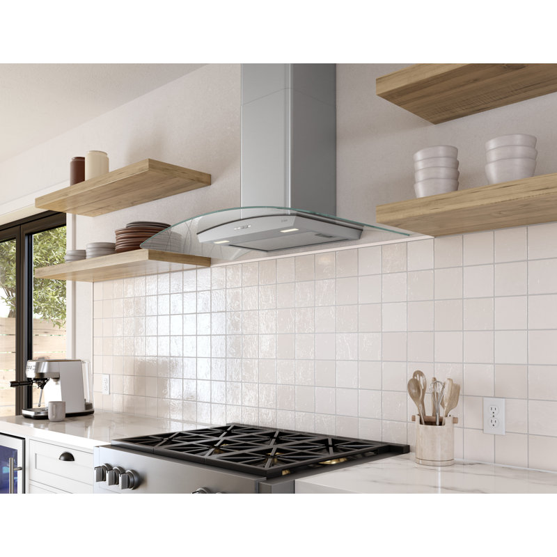 Zephyr Brisas 36 In. 600 CFM Curved Glass Wall Mount Range Hood With LED Lights In Stainless Steel