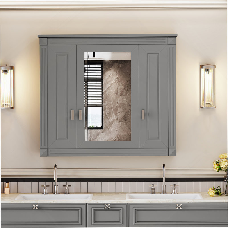 Armoire de salle de bain murale avec porte miroir, armoire de rangement murale avec 4 tablettes