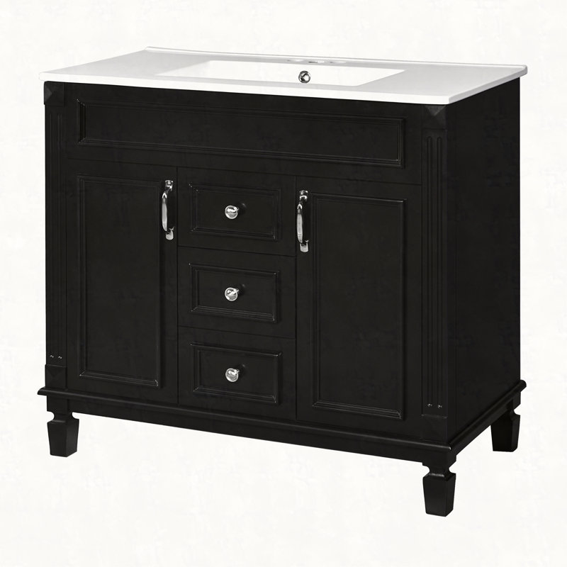 Meuble-lavabo 36 po avec lavabo supérieur, armoire de rangement moderne avec 2 portes à fermeture douce et 2 tiroirs, meuble-lavabo simple