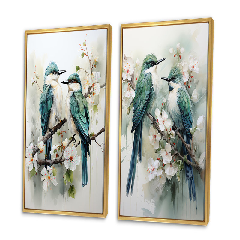 «Bird Serenade Of Feathers», 2 pièces, Encadrement doré, H 32 po x l 32 po