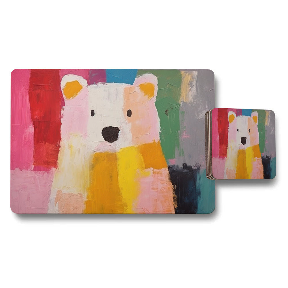 Abstract Colorful Bear Artwork Placemat And Coaster Set