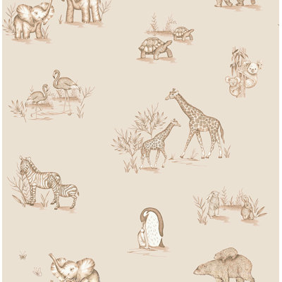 Safari Babies Beige Animal Wallpaper