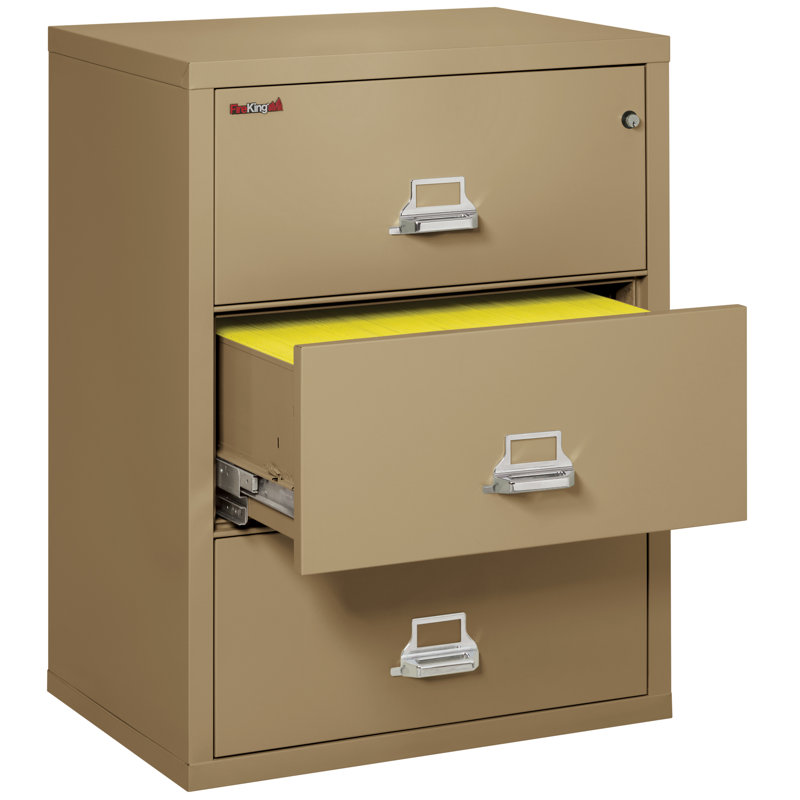 Fireproof 31.1875'' Wide 3 -Drawer Steel File Cabinet, Sand, Key Lock