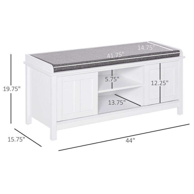 Entryway Shoe Bench, Storage Ottoman Bench With Adjustable Shelf, White