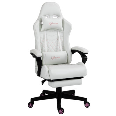 Fauteuil de jeu en cuir polyuréthane à haut dossier, fauteuil d'ordinateur de course avec roues pivotantes, repose-pieds rétractable, appui-tête, soutien lombaire et accoudoir