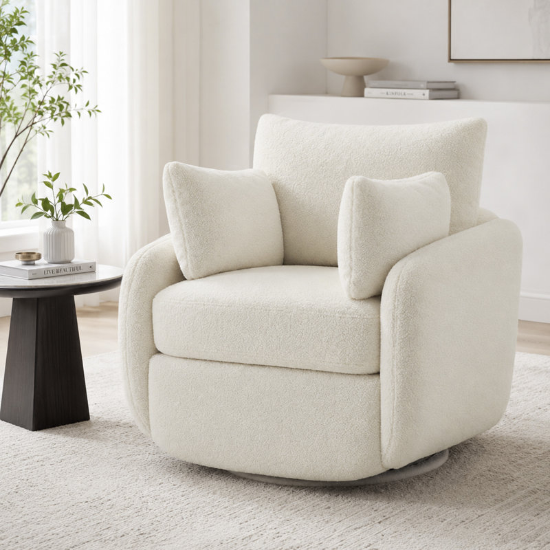 Chaise d'appoint moderne pivotante à 360 ° avec revêtement Sherpa Boucle, Sherpa beige