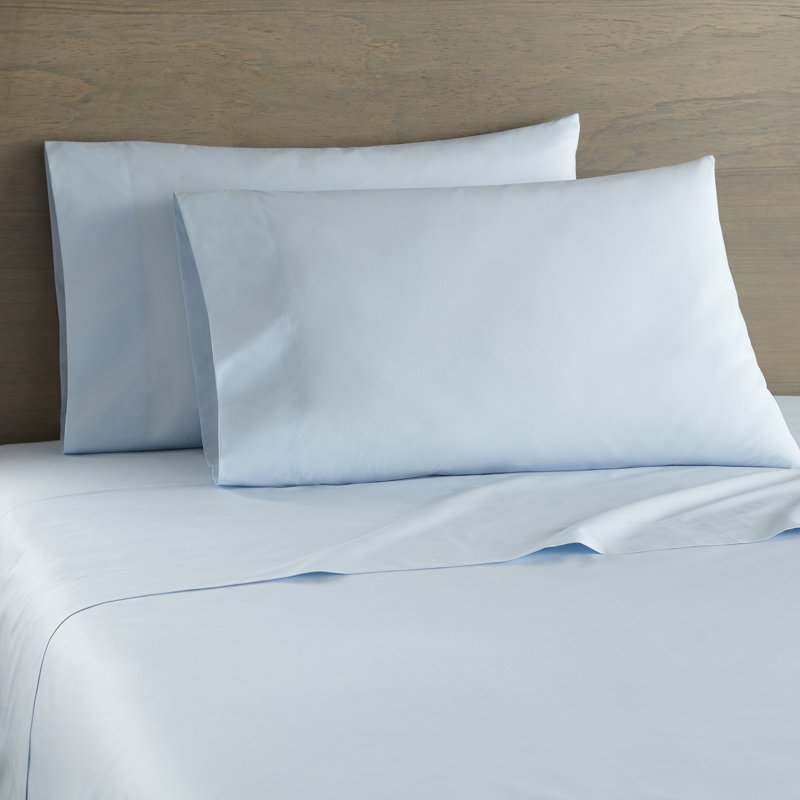 Ensemble de draps en percale de coton 250 fils, Bleu Nantuket, Ensemble de draps pour lit double + drap-housse et