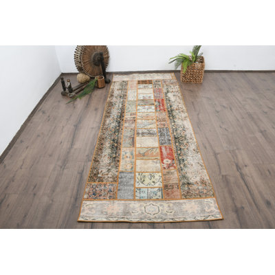 Vintage Wool Patchwork Runner, 38.6x97.6 Inch Yellow Rug