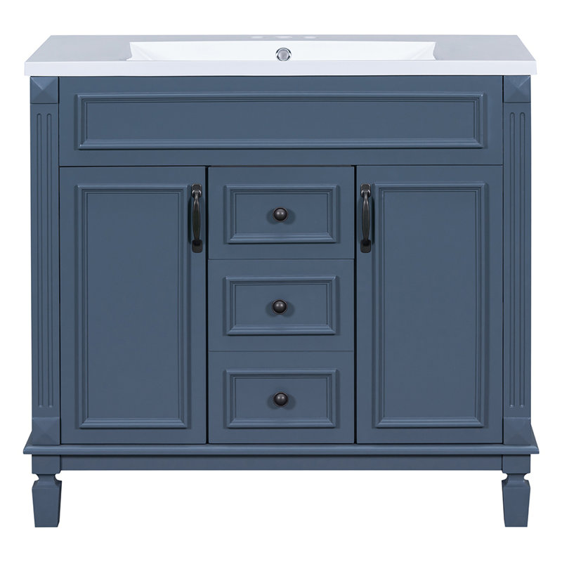 Meuble-lavabo simple 35,9 po avec plateau en bois massif Rahees, Bleu