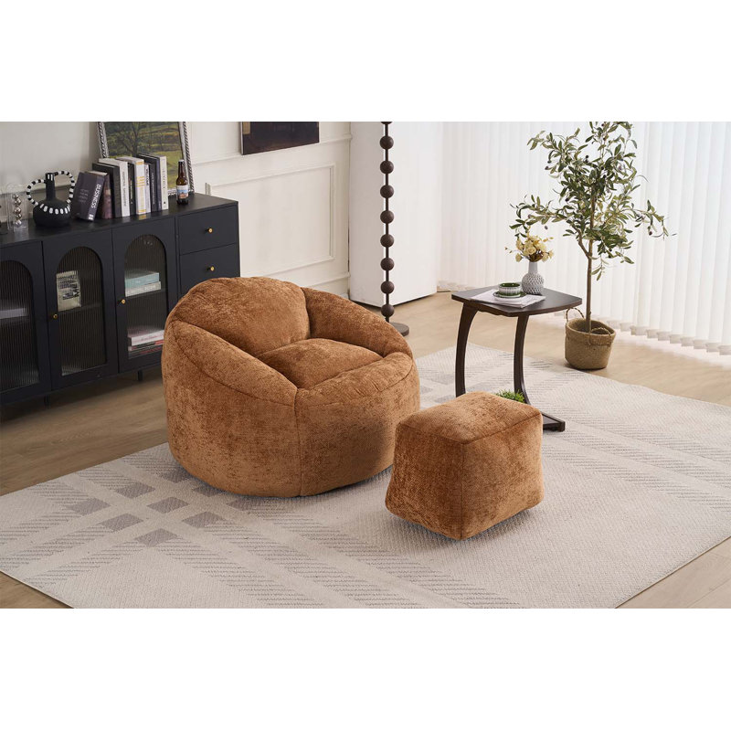 Fauteuil à billes polyvalent en mousse pour une détente ultime, Chenille orange