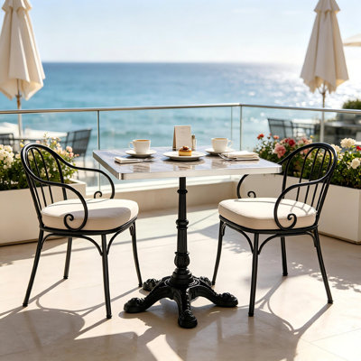 31.5" Square Sintered Stone Bistro Table - Venice Brown Marble Look All-Weather Dining Table with Heavy Duty Cast Iron Base for Outdoor Patio, Cafe, and Home