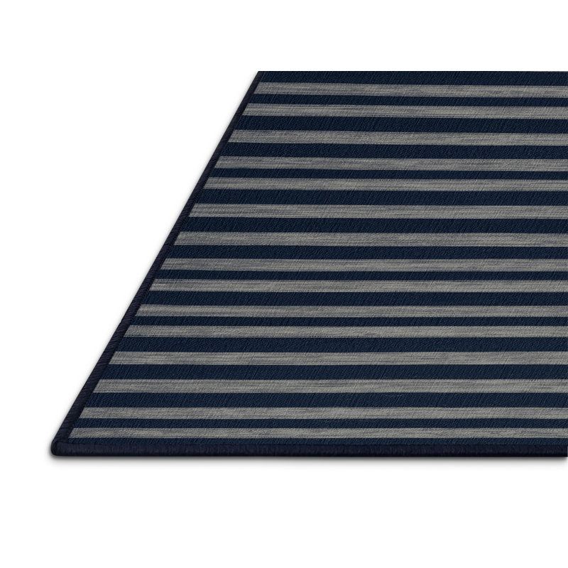 Tapis gris à rayures horizontales lavable à la machine, Carré 6 pi