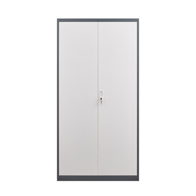 Gray Metal Large-Capacity Wardrobe With Hanging Rod And Compartments