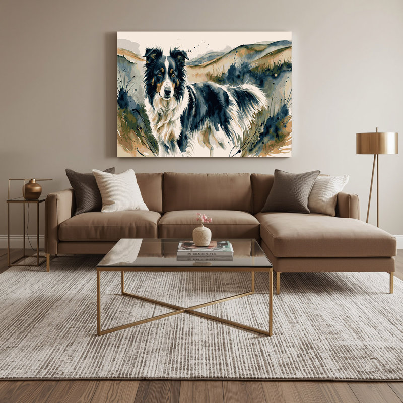 «Dogs Border Collie», art mural sur toile beige