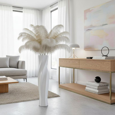  Grand vase de sol blanc mat 27,5 po, vase de sol en résine blanc pour vases séchés de la pampa, branches de plumes, fleurs fraîches, décor de maison moderne pour le salon, le coin de la porte d'entrée