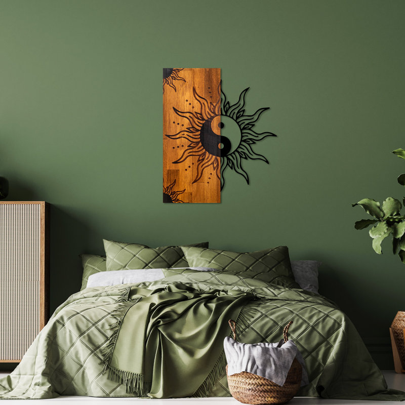 Elegant Decorative Wooden Wall Accessory, Walnut & Black, 19.7 x 22.8 x 1.2 inches | 100% Real Wood (Thickness: 1.2 inches) & Sturdy Metal (Thickness: 0.06 inches) | Unique Design, Perfect for Modern Home Décor