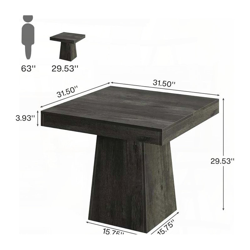 Table de salle à manger carrée classique avec finition grain de bois gris