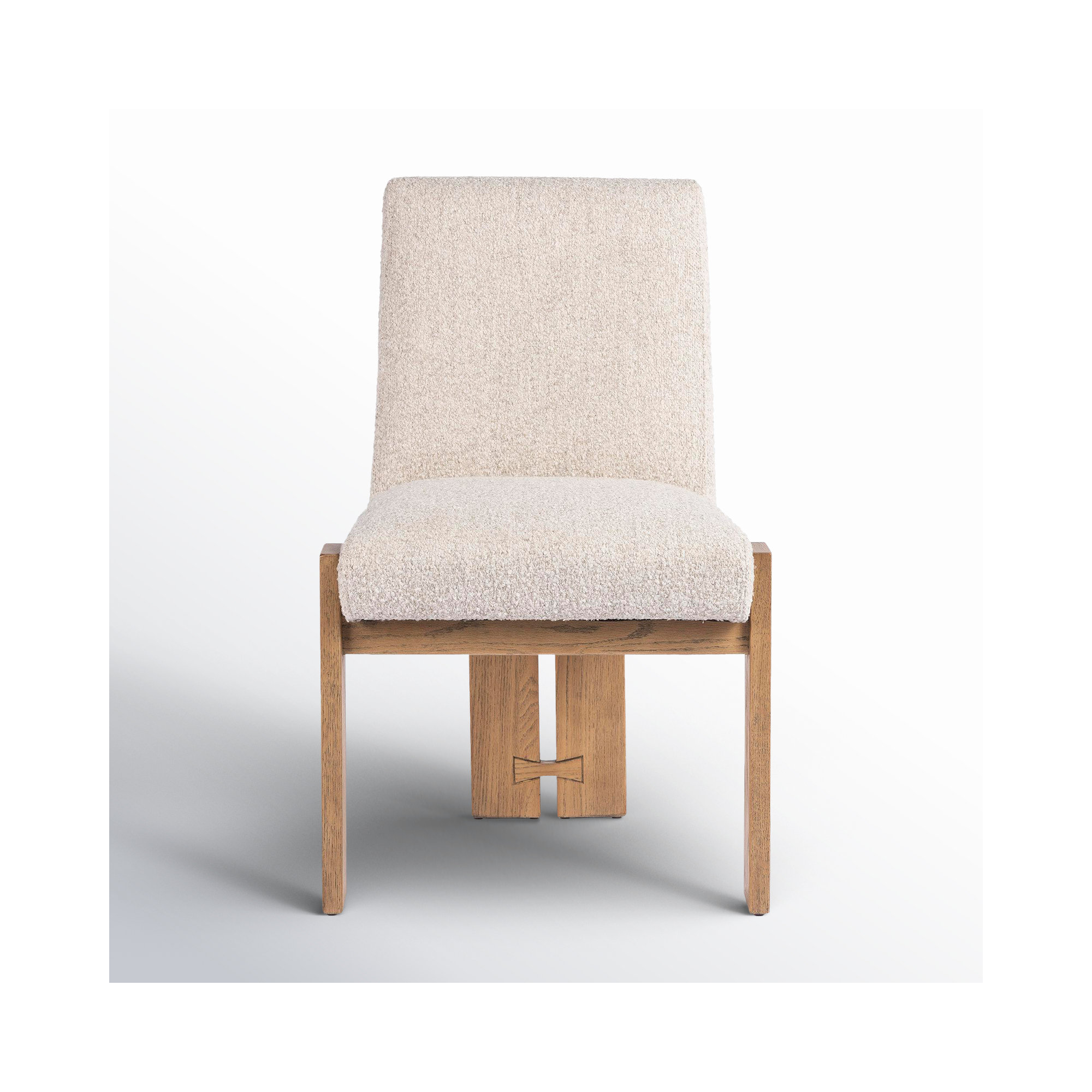 Asmund Solid Wood Upholstered Side Chair, Light Brown, Cream