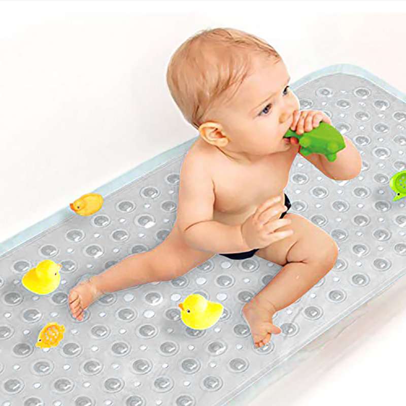 Amere Non Slip Rectangle Shower Bath Tub Mat, Crystal White, 40cm W x 100cm L