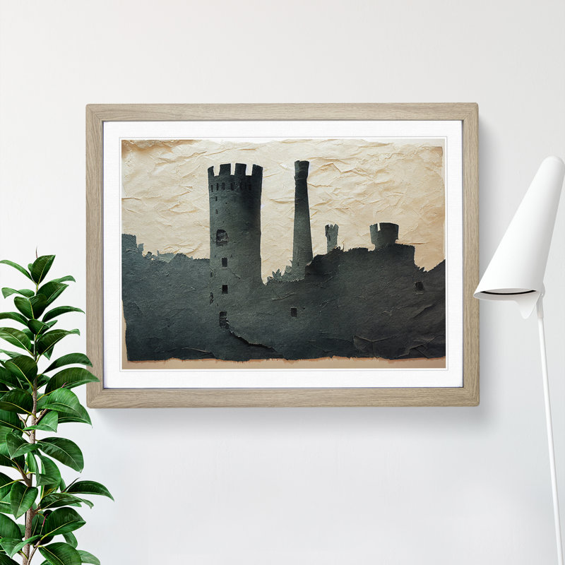 Castle Torn Paper 1 Piece Single Picture Frame Wall Art, 46cm H x 64cm W x 2cm D, Oak Framed