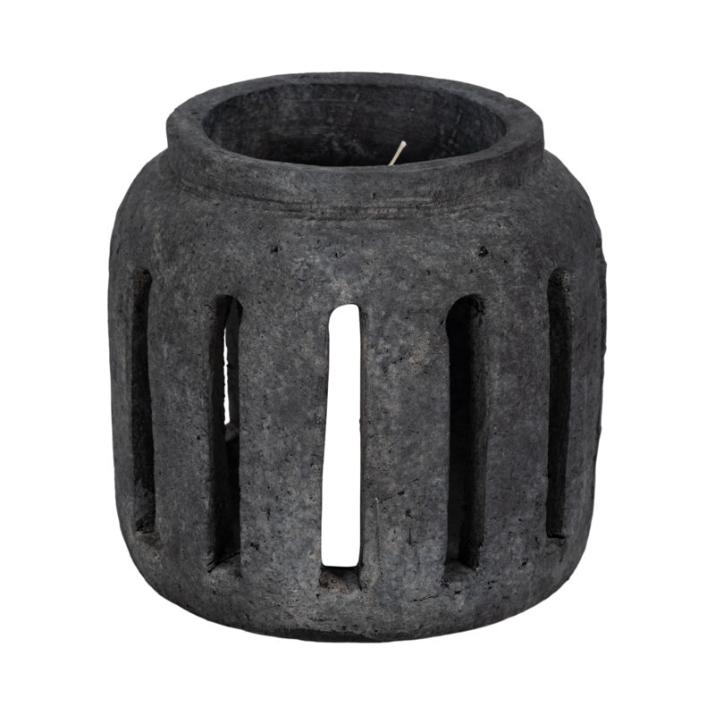 Trent Austin Design 8" Round Terracotta Lantern Hurricane With Open Slats, Black