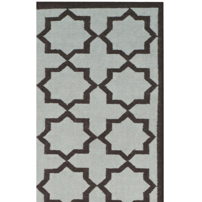 Warren Hand Woven Flat Weave Wool/Cotton Geometric Rug in Light Blue