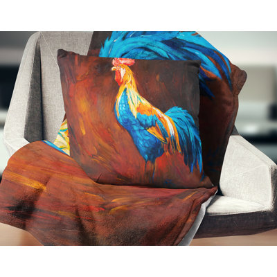 Blue and Orange Rooster - Animal Printed Pillow