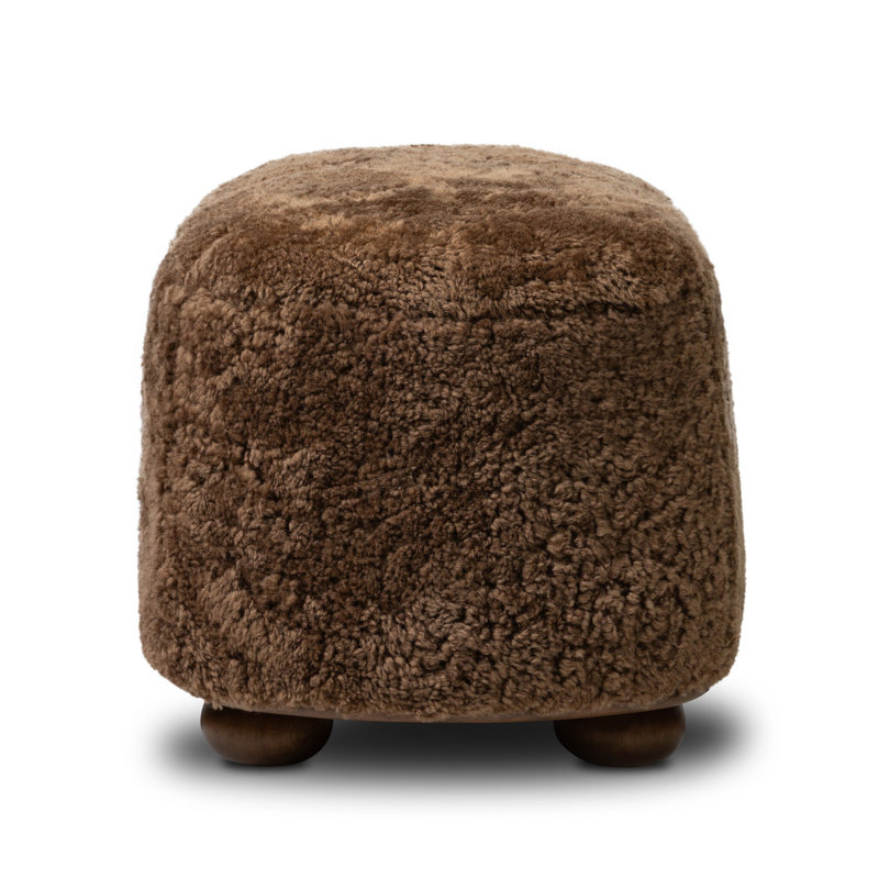 Bilbury Oval Ottoman-Taupe Shearling, Terra Brown Parawood, Amber Genuine Fur