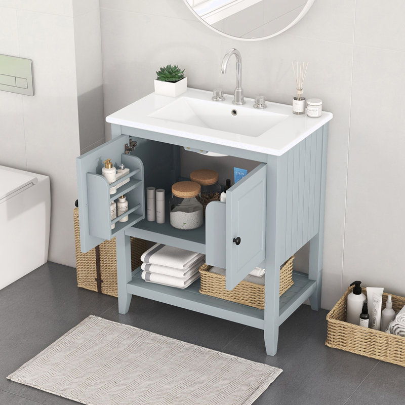 Meuble-lavabo moderne avec lavabo en céramique, Gris