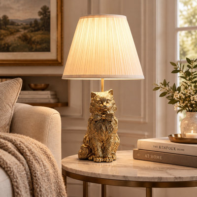 Lampe de table pour chat Gillenwater Angora, lampe décorative en résine pour animaux pour chambre à coucher, salon, table de chevet et table d'appoint