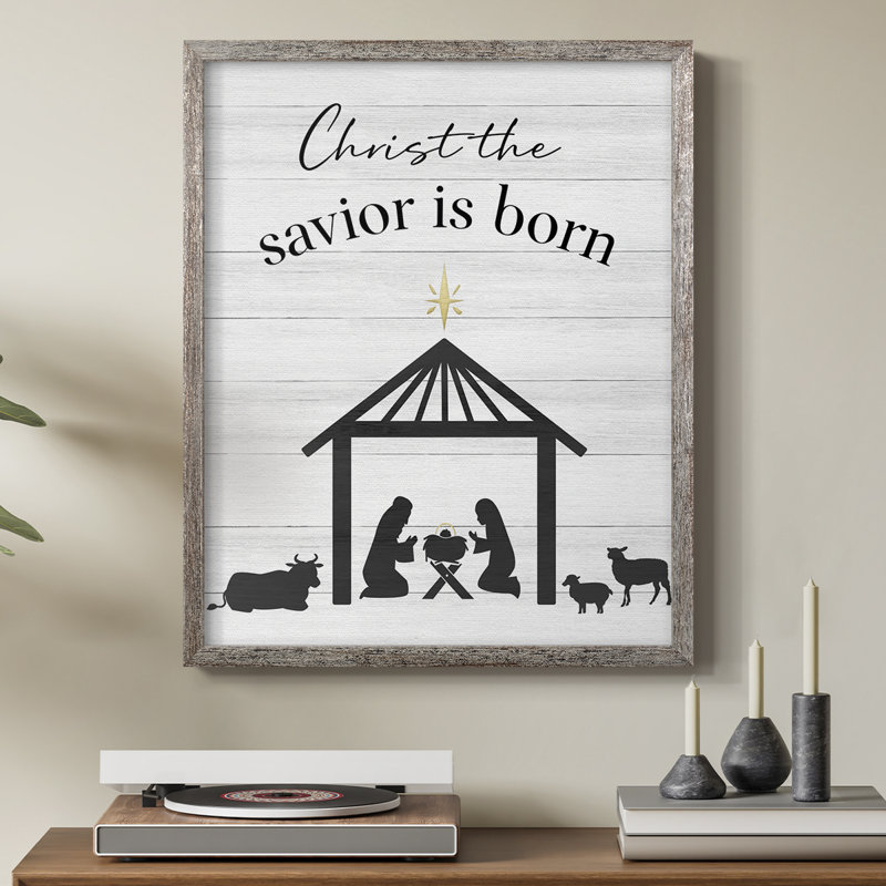 «The Savior is Born», reproduction encadrée - bois massif, H 30 po x l 24 po