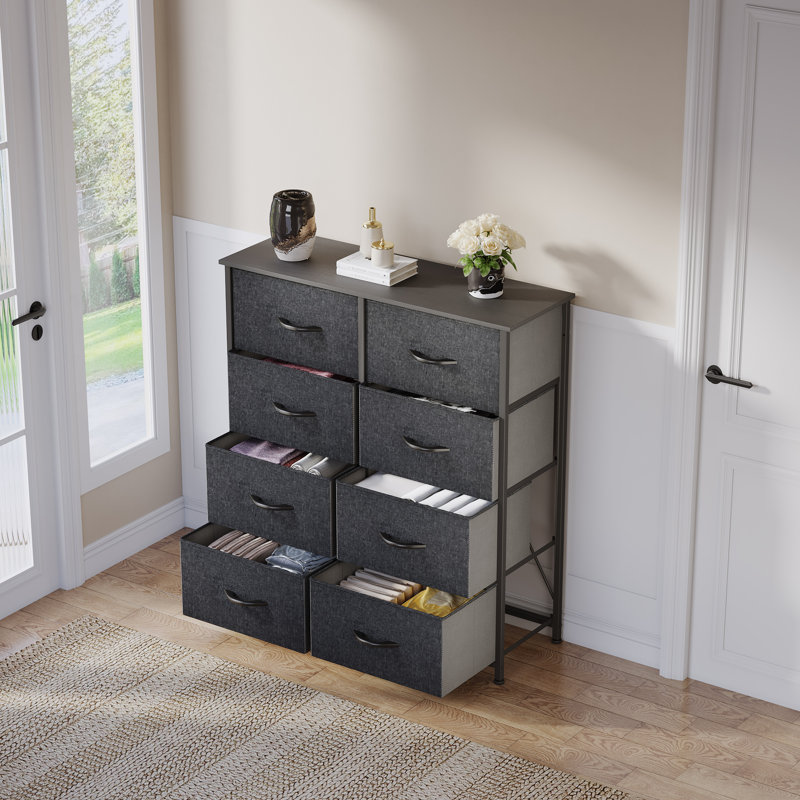 Commode double 8 tiroirs Hou, Gris / Noir