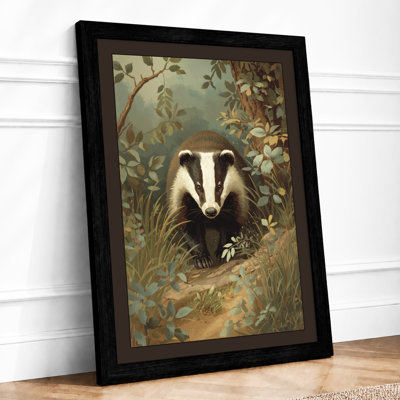 Badger in Woodland Boho - Framed Print