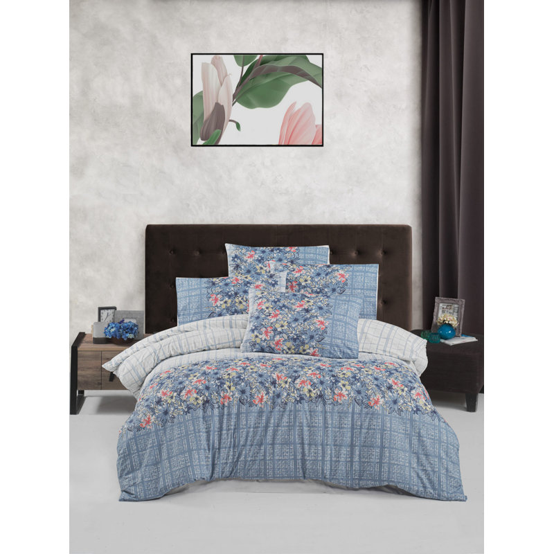 100% Cotton Ranforce Single Quilt Cover Set, Blue/Green/Pink, Duvet Cover 55.1 x 78.7 inches | 145 Thread Count, Machine Washable, Envelope & Button Closure | Soft, Durable, and Stylish Bedding for Any Bedroom