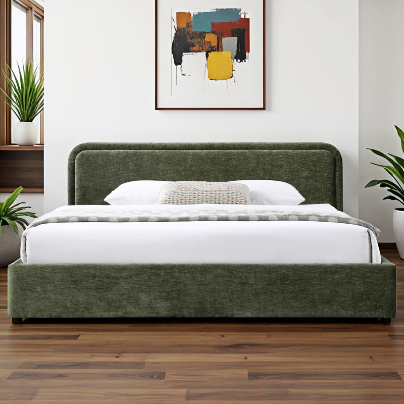 Lit plateforme tapissier Condie, Très grand, Vert mousse