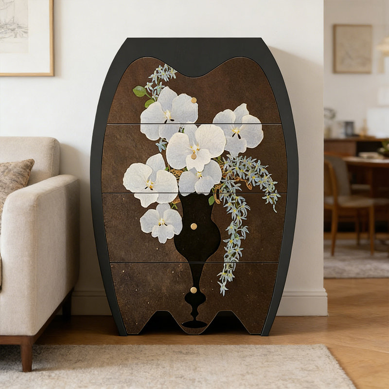 Armoire française en bois massif à motif floral français